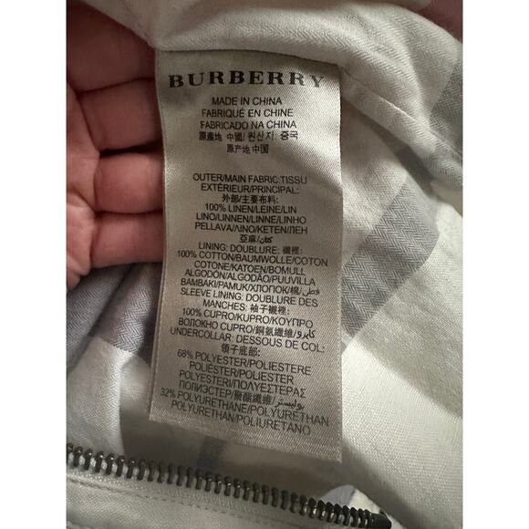 Burberry Brit Patchford Parchment Linen Moto Biker Full Zip Belted Jacket Size 4 - Picture 14 of 14